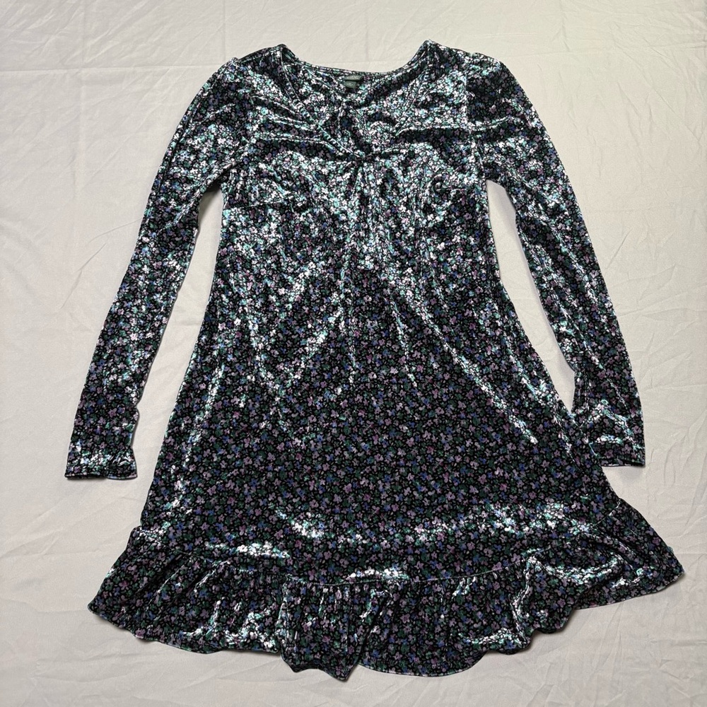Wild Fable Black Floral Velvet Kids Dress